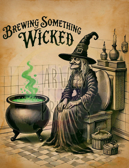 Witch on the Toilet Art Print, Halloween Witch Bathroom Art, Funny Bathroom Print, Funny Bathroom Decor, Halloween Themed Bathroom Wall Art