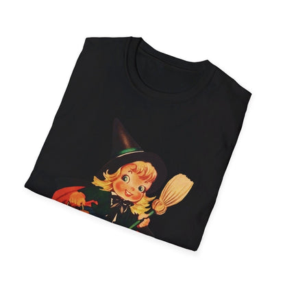 Halloween Vintage Young Witch With Black Cat T-Shirt, Vintage Halloween Shirt, Vintage Halloween Illustration Tee, Vintage Halloween Top