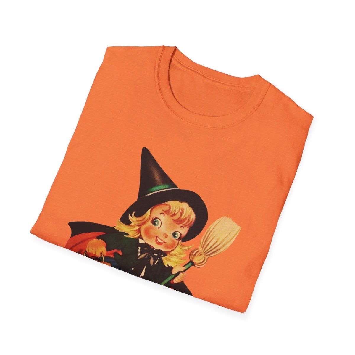 Halloween Vintage Young Witch With Black Cat T-Shirt, Vintage Halloween Shirt, Vintage Halloween Illustration Tee, Vintage Halloween Top