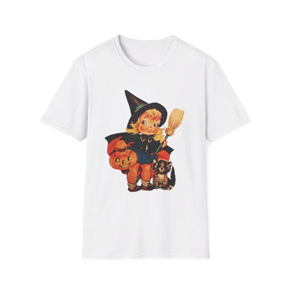 Halloween Vintage Young Witch With Black Cat T-Shirt, Vintage Halloween Shirt, Vintage Halloween Illustration Tee, Vintage Halloween Top