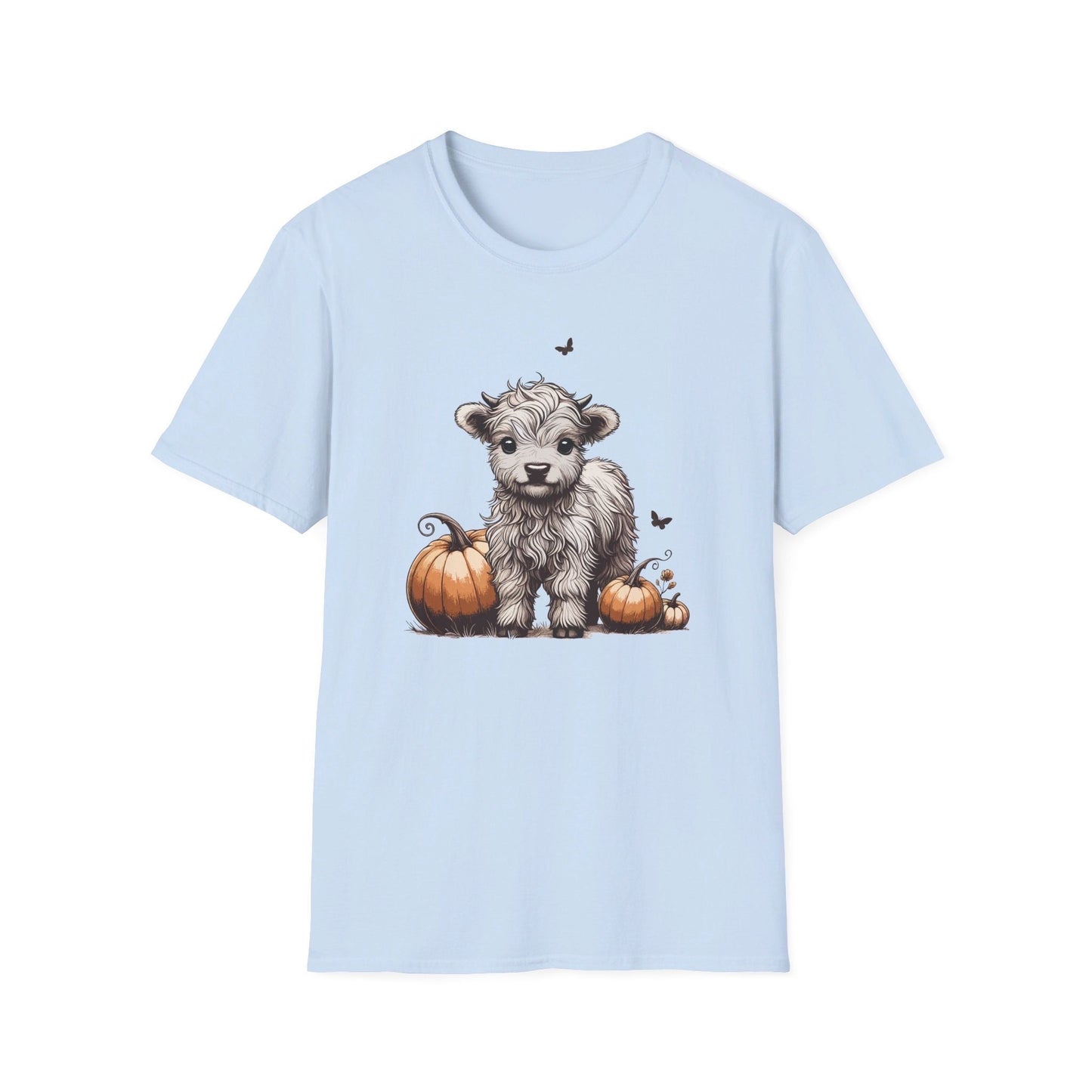 Cute Baby Highland Cow with Pumpkins T-Shirt, Cute Cow Shirt, Viral T-Shirt, Baby Cow Shirt, Highland Calf Shirt, Calf with Pumpkins Fall