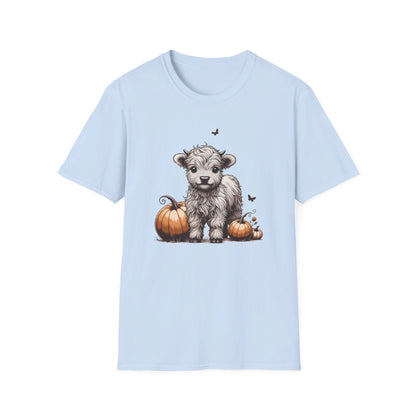 Cute Baby Highland Cow with Pumpkins T-Shirt, Cute Cow Shirt, Viral T-Shirt, Baby Cow Shirt, Highland Calf Shirt, Calf with Pumpkins Fall