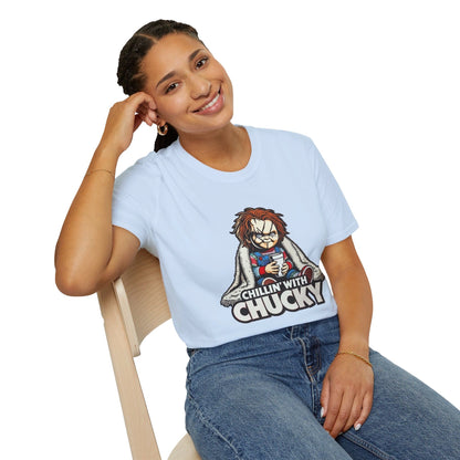 Chucky Chillin’ with Chucky Funny T-Shirt, Funny Halloween Shirt, Viral T-Shirt, Funny Halloween Shirt, Chucky Doll Shirt, Childs Play Shirt