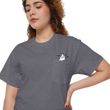 Ghosts and Bats Flying Out of Pocket T-Shirt, Cute Halloween Shirt, Viral T-Shirt, Shirt with Pocket, Cute Ghosts Shirt, Halloween Tee