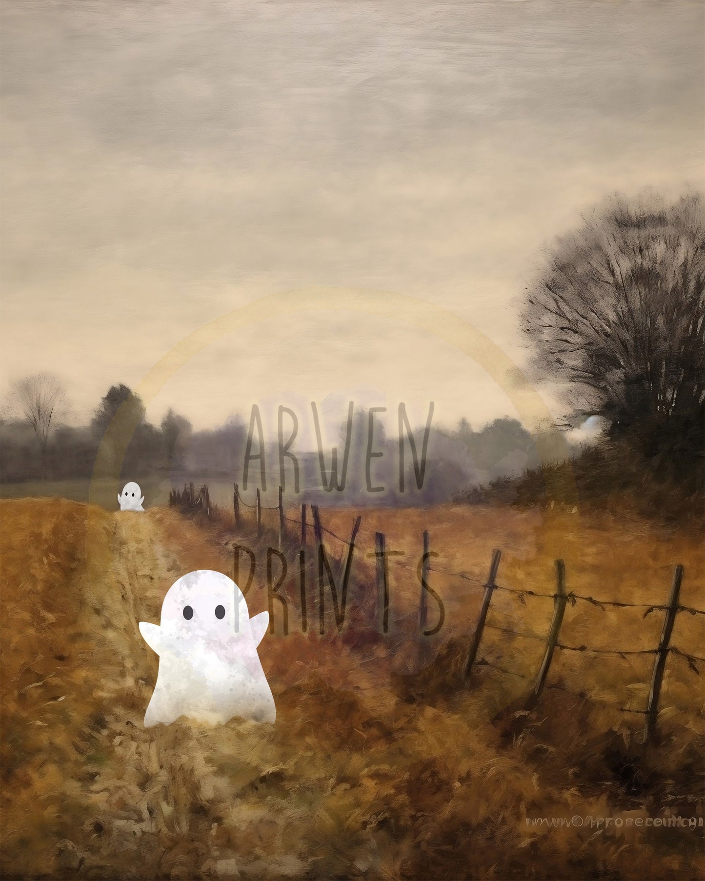 Halloween Cute Ghost In Field Wall Decor, Fall Decor, Halloween Boho Set of 6 Prints