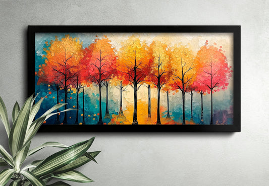Abstract Colorful Forest Oil Painting on Canvas, Custom Tree Wall Art for Trendy Living Room Decor, Large Wall Art Piece, Original Color Oil