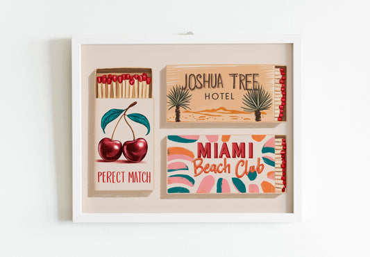 Vintage Matchbox Print, Blue Aesthetic Matchbook Wall Art, Perfect for Apartment Decor, Bar Cart Art, MiamiInspired Print for Unique Wall