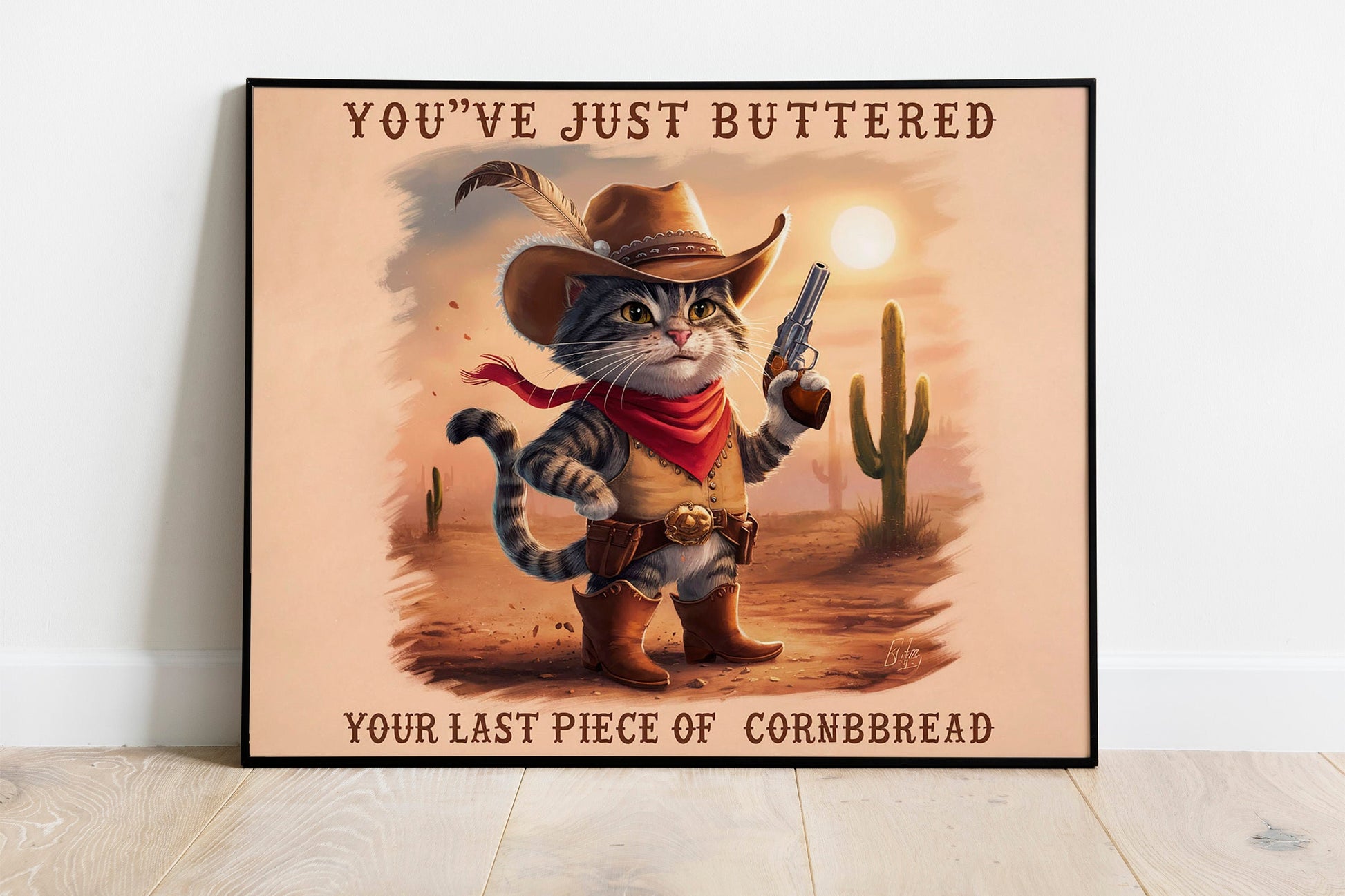 You've Just Buttered Your Last Cornbread, Yee'd Your Last Haw" Funny Cowboy Cat Shirt, Trendy Animal Tee with Sarcastic Western Cat Design.