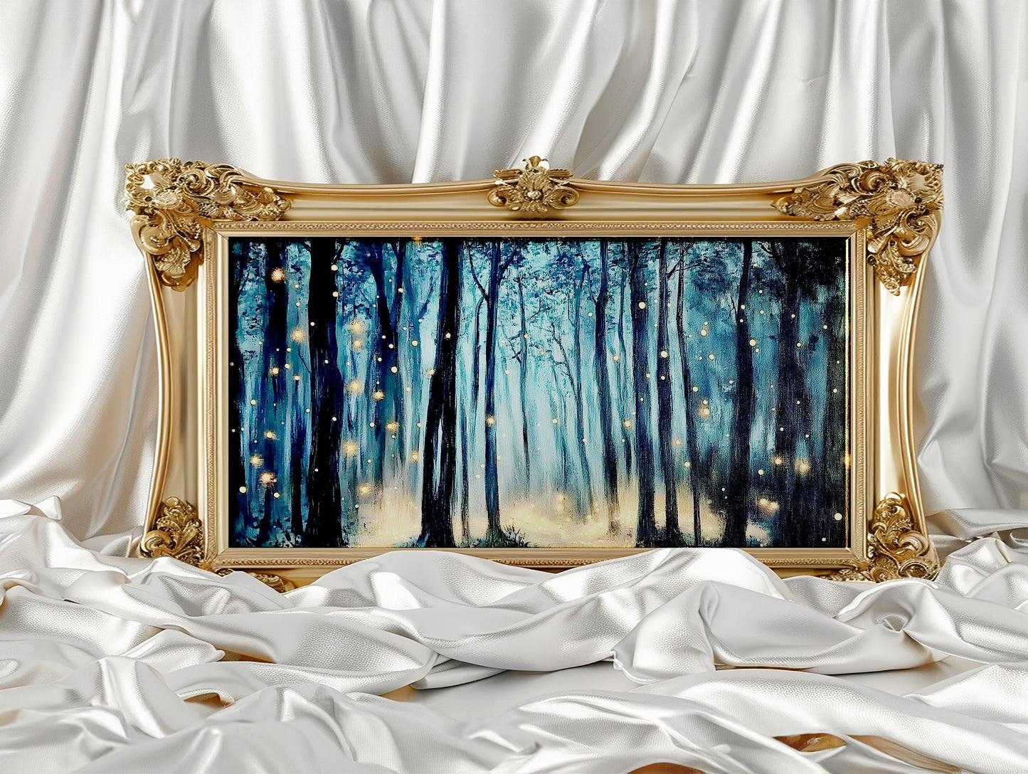 Mystical Firefly Forest Canvas, Magical Wall Art, Fantasy Firefly Print, Forest Meditation Canvas, Mystical Living Room Decor, Enchanting
