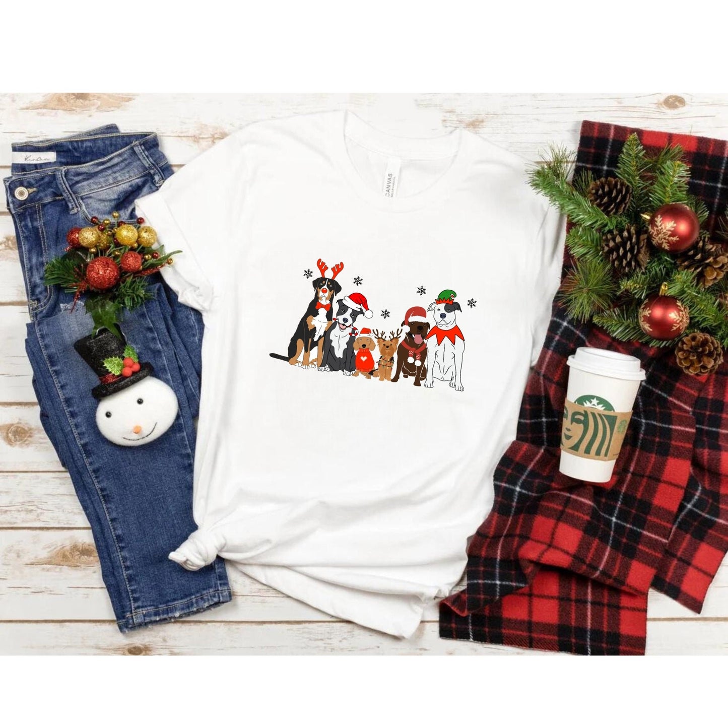 Christmas Dog T tshirt - Cute Dogs Christmas Shirt - Dog Lovers Shirt - Retro Christmas Shirt