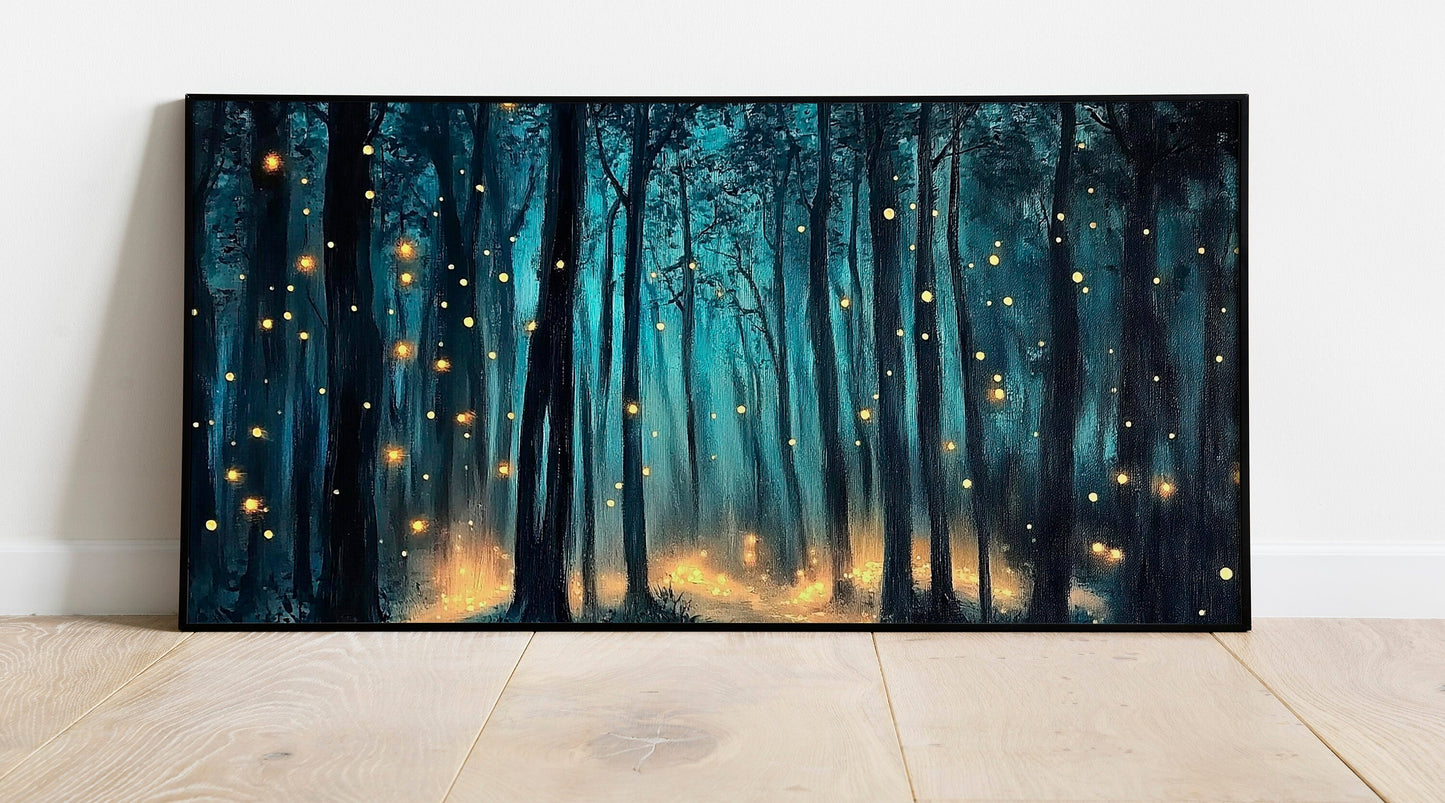 Mystical Firefly Forest Canvas, Magical Wall Art, Fantasy Firefly Print, Forest Meditation Canvas, Mystical Living Room Decor, Enchanting