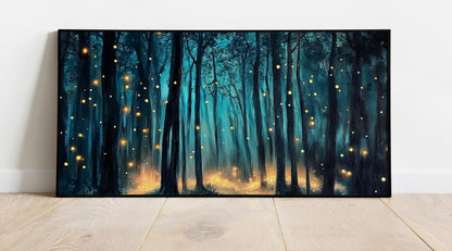 Mystical Firefly Forest Canvas, Magical Wall Art, Fantasy Firefly Print, Forest Meditation Canvas, Mystical Living Room Decor, Enchanting