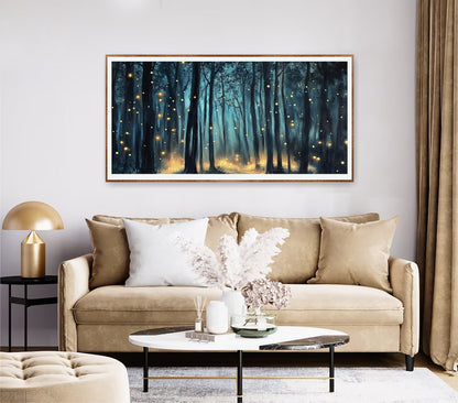 Mystical Firefly Forest Canvas, Magical Wall Art, Fantasy Firefly Print, Forest Meditation Canvas, Mystical Living Room Decor, Enchanting