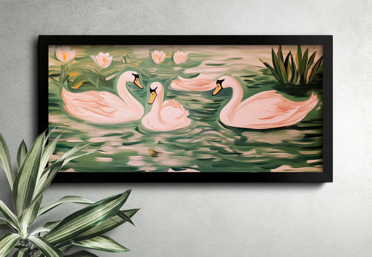 Contemporary Ink and Watercolor Painting of New England Great Egrets Birds, Coastal Bird Artwork, Modern Nature Print, Elegant Wildlife Wall