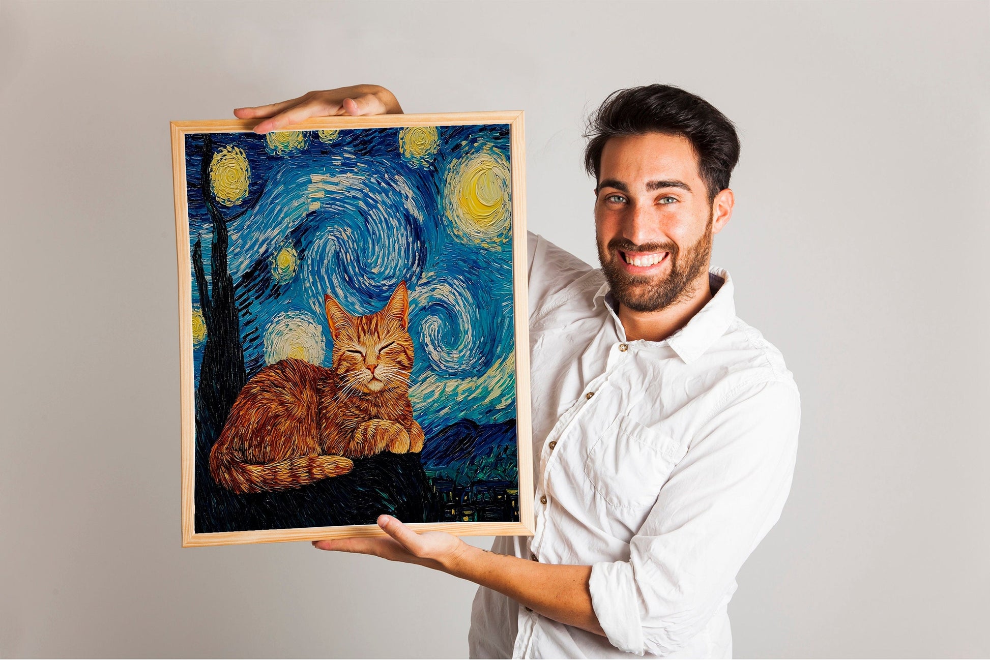 Vincent Van Gogh Cat Print, The Starry NightInspired Funny Black Cat Art, Humorous Cat Poster for Van Gogh Fans, Quirky Home Decor Gift Idea