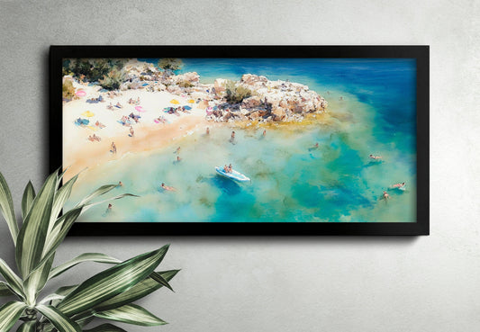 Pastel Beach Aerial Photography Print, Large Modern Framed Poster, Overhead Beach Art, Aesthetic Coastal Decor, Framed Wall Art for Living