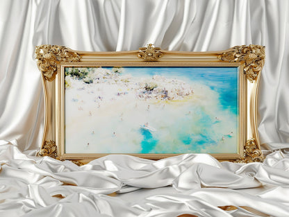 Pastel Beach Aerial Photography Print, Large Modern Framed Poster, Overhead Beach Art, Aesthetic Coastal Decor, Framed Wall Art for Living