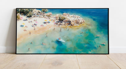 Pastel Beach Aerial Photography Print, Large Modern Framed Poster, Overhead Beach Art, Aesthetic Coastal Decor, Framed Wall Art for Living