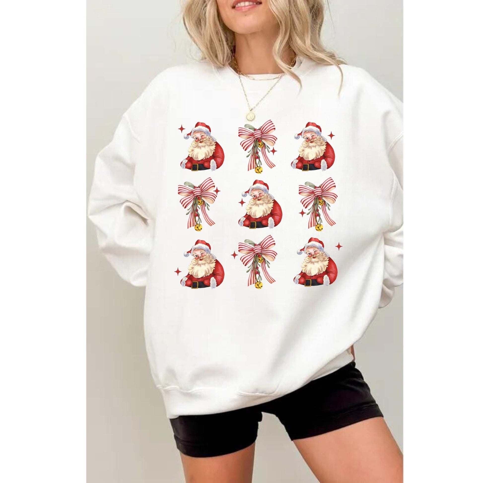 Christmas Santa and Coquette Bow - Cute Santa Tee - Christmas Shirt Design - Trendy Christmas Shirt