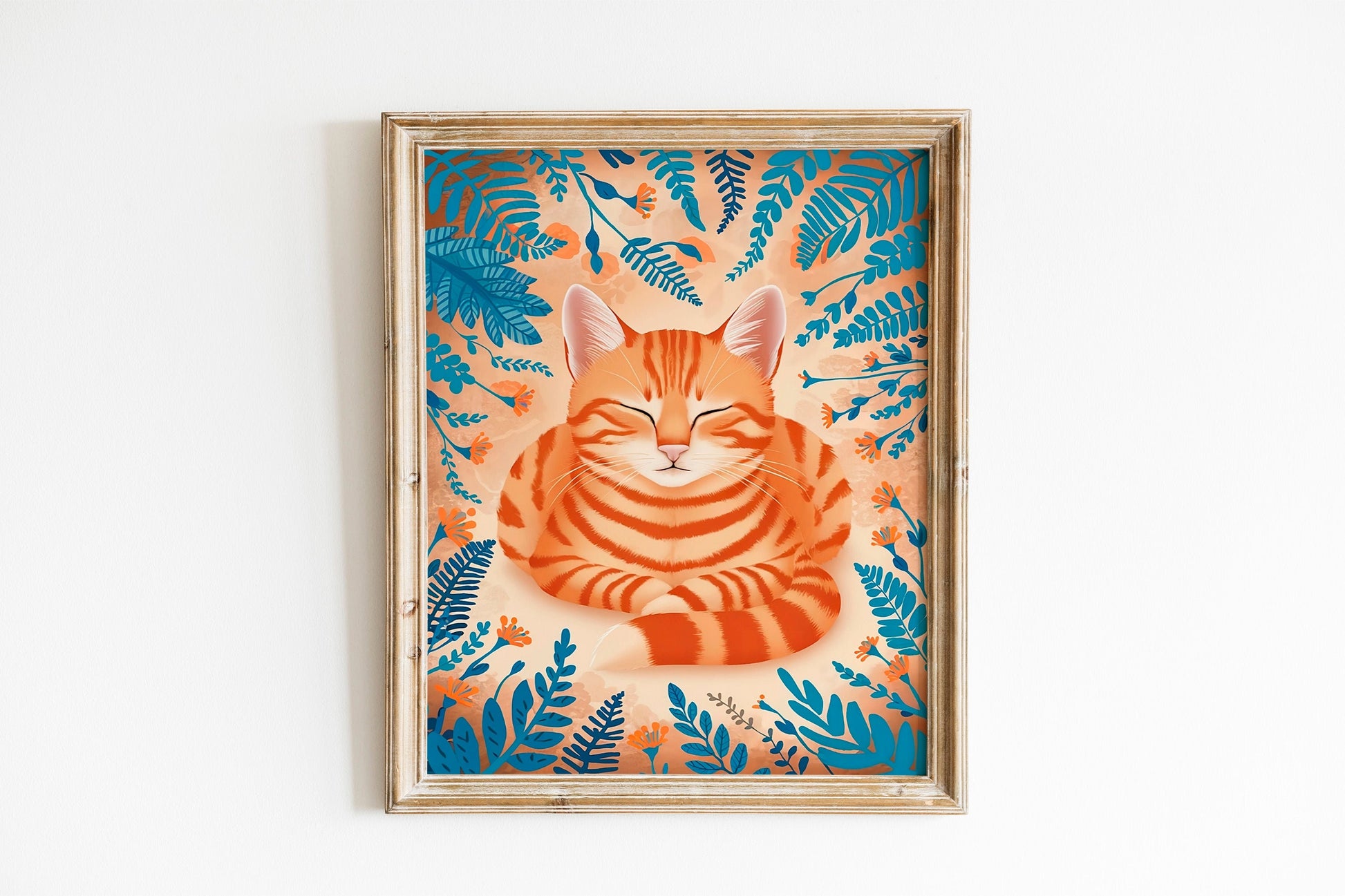 Ginger Cat and Floral Nursery Print, Playful Orange Kitten Art for Kids’ Rooms, Whimsical Animal Illustration for Baby Nursery Wall Decor