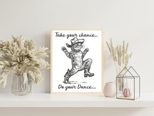 Do Your Dance" Retro Dancing Cats Print, Vintage Mushroom Illustration, Fun Positive Wall Art for Kids’ Rooms or Playful Home Decor Spaces