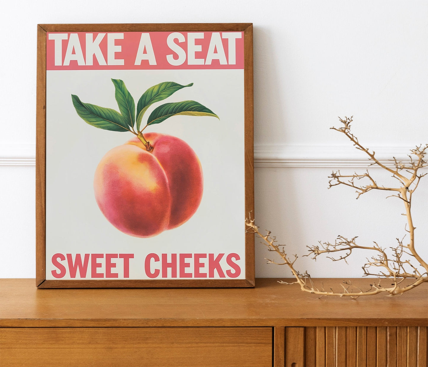 Take a Seat Sweet Cheeks" Bathroom Poster, Funny Toilet Printable Art, Retro Bathroom Decor with Peach Illustration, Quirky Wall Art for