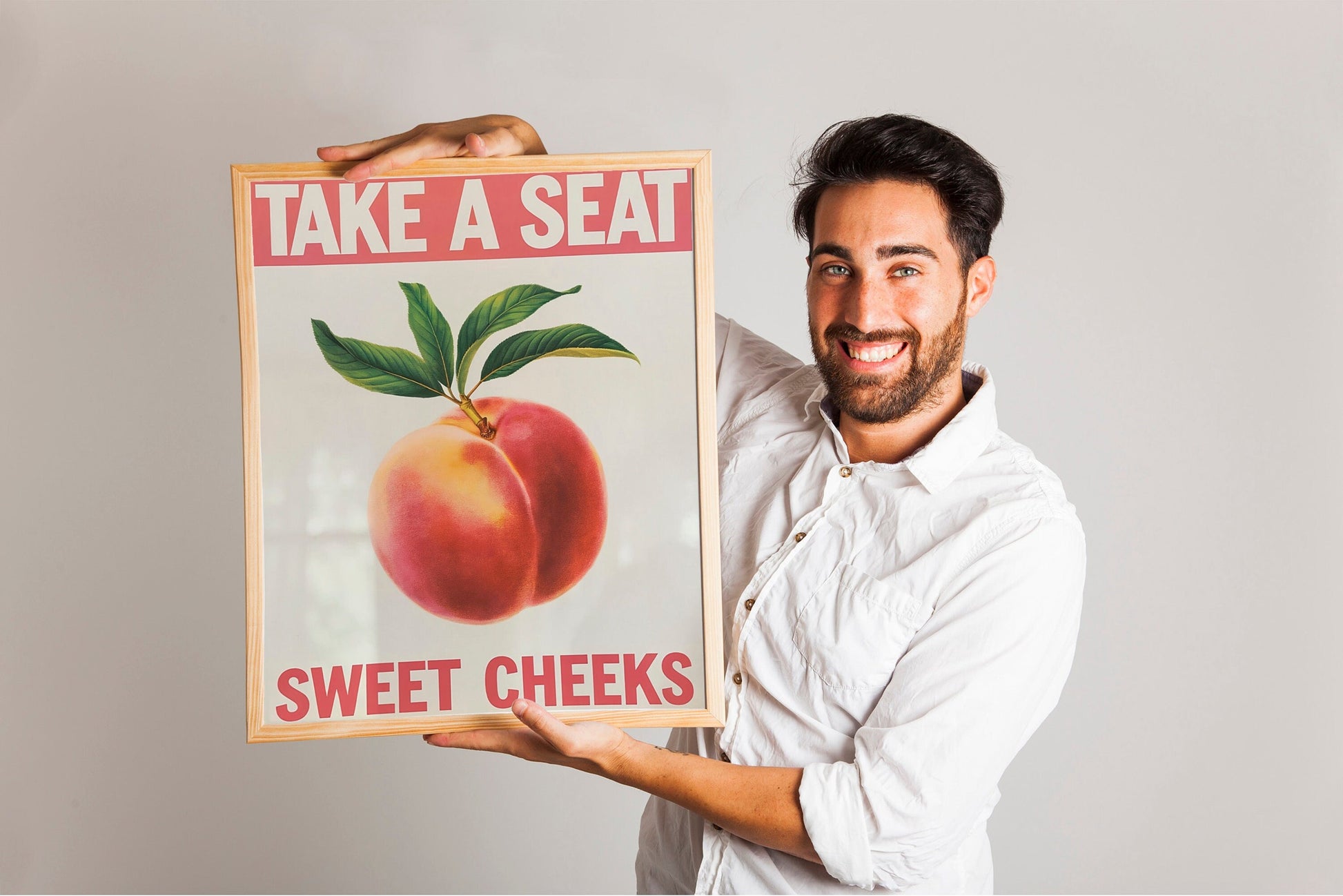 Take a Seat Sweet Cheeks" Bathroom Poster, Funny Toilet Printable Art, Retro Bathroom Decor with Peach Illustration, Quirky Wall Art for