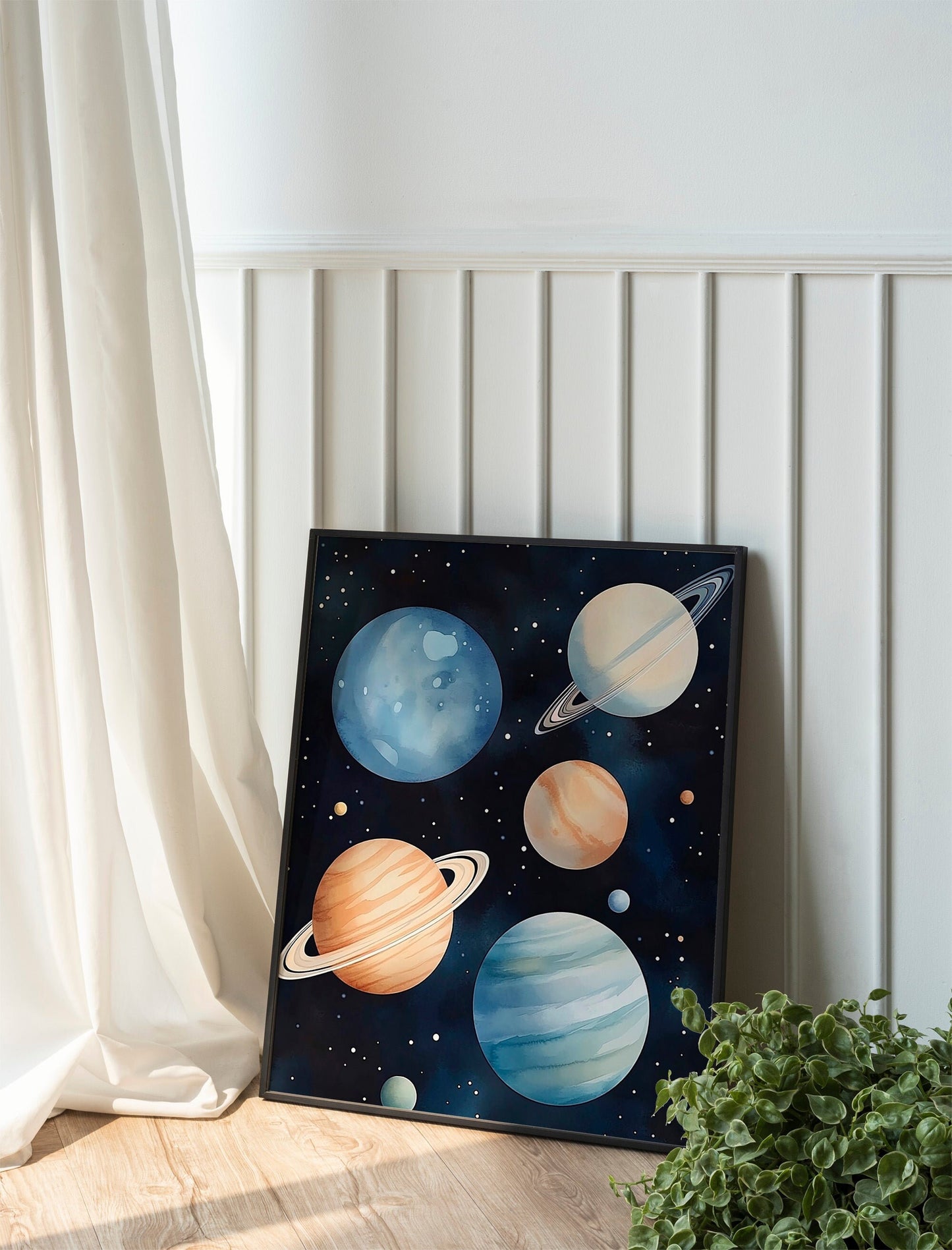 Space Kids Room Prints, Astronaut and Planets Wall Art Set of three for Outer SpaceThemed Rooms, Fun Watercolor Rocket Posters for Trendy