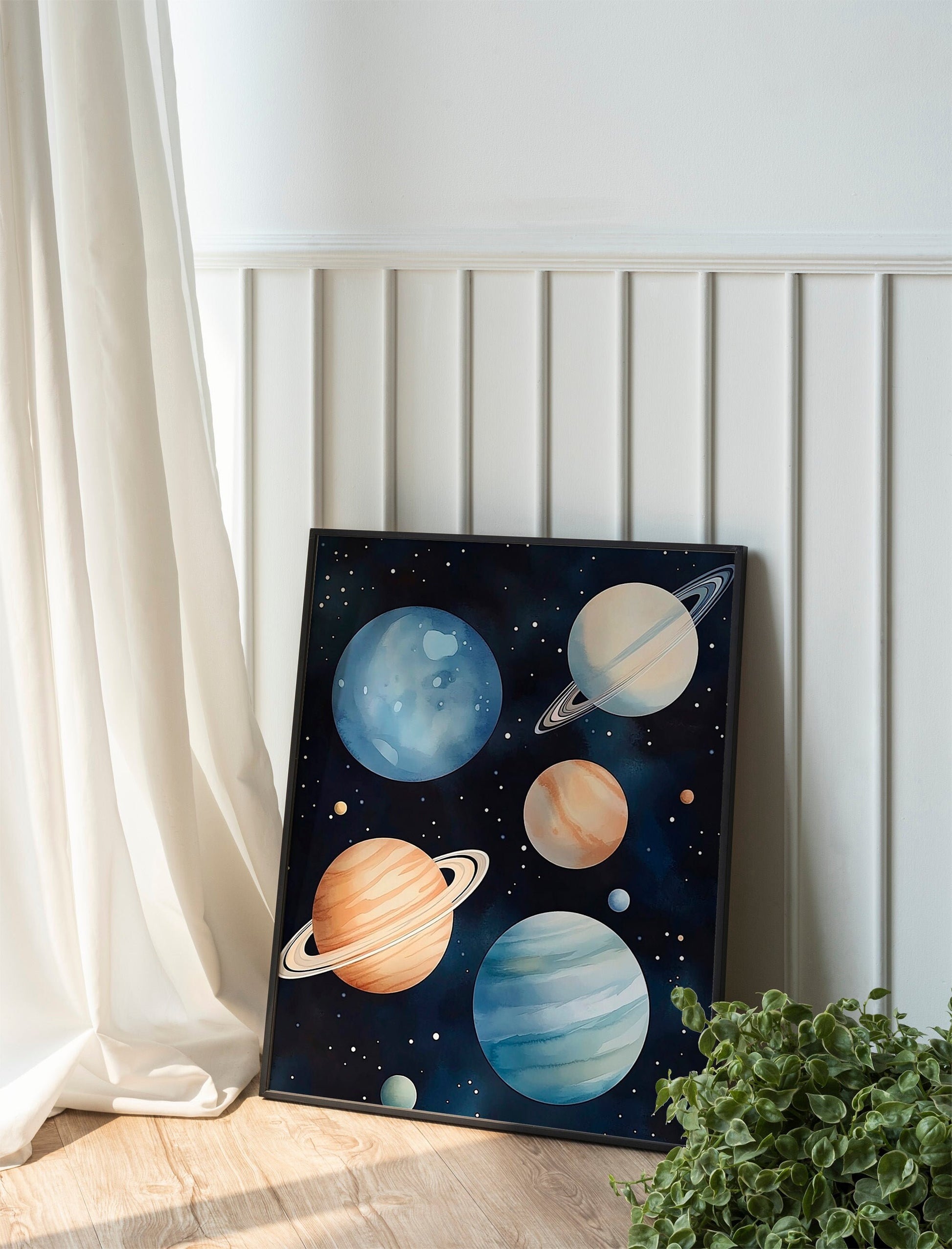 Space Kids Room Prints, Astronaut and Planets Wall Art Set of three for Outer SpaceThemed Rooms, Fun Watercolor Rocket Posters for Trendy