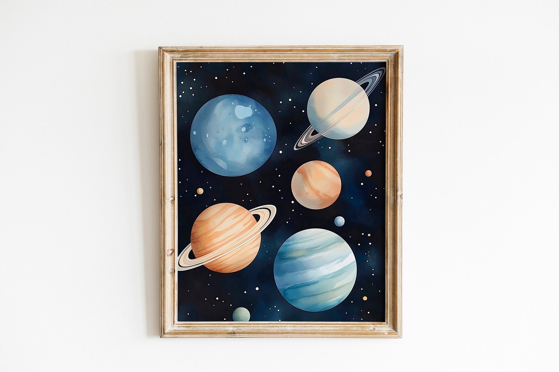 Space Kids Room Prints, Astronaut and Planets Wall Art Set of three for Outer SpaceThemed Rooms, Fun Watercolor Rocket Posters for Trendy