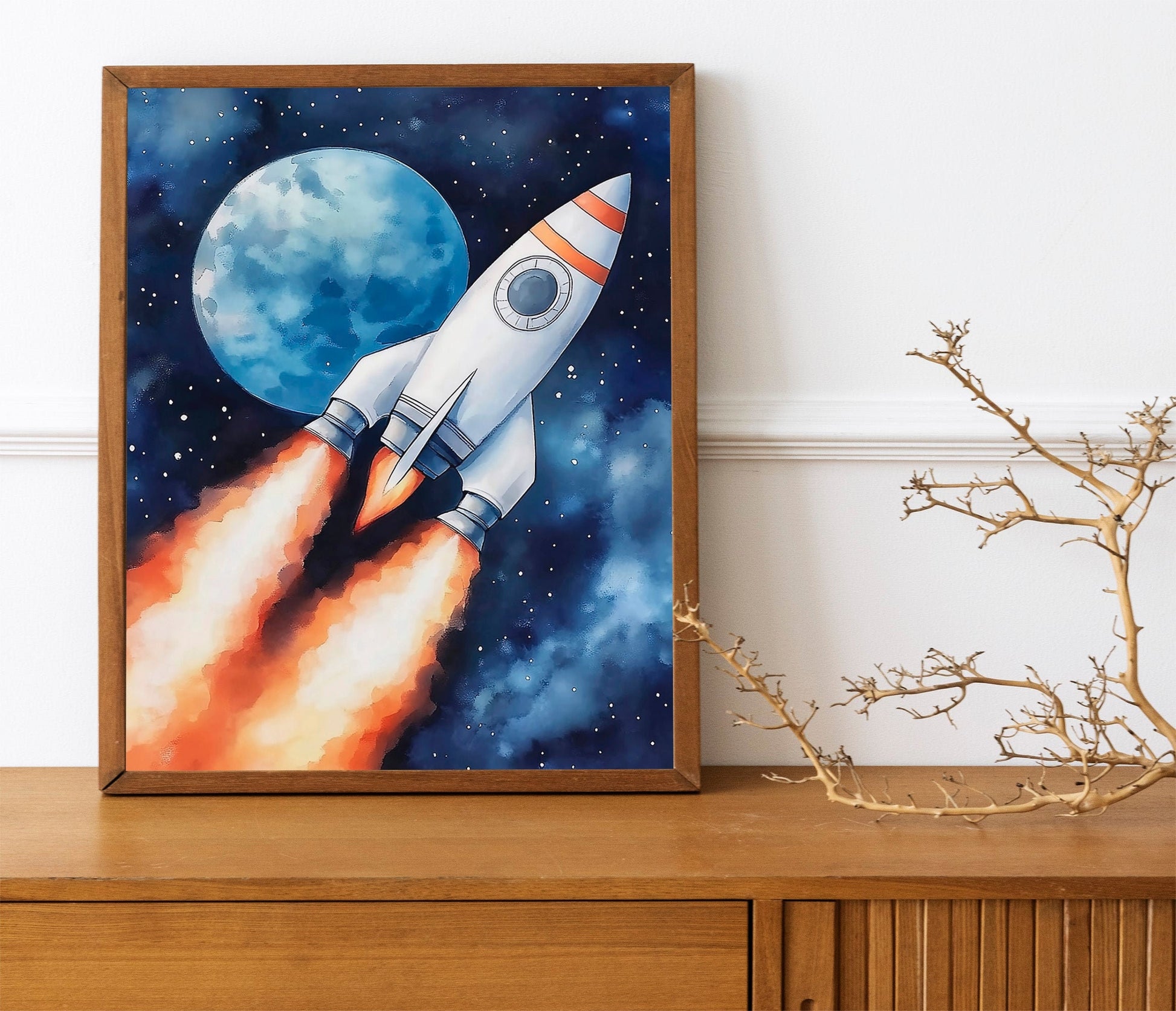 Space Kids Room Prints, Astronaut and Planets Wall Art Set of three for Outer SpaceThemed Rooms, Fun Watercolor Rocket Posters for Trendy
