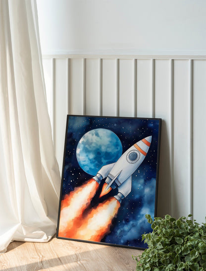 Space Kids Room Prints, Astronaut and Planets Wall Art Set of three for Outer SpaceThemed Rooms, Fun Watercolor Rocket Posters for Trendy