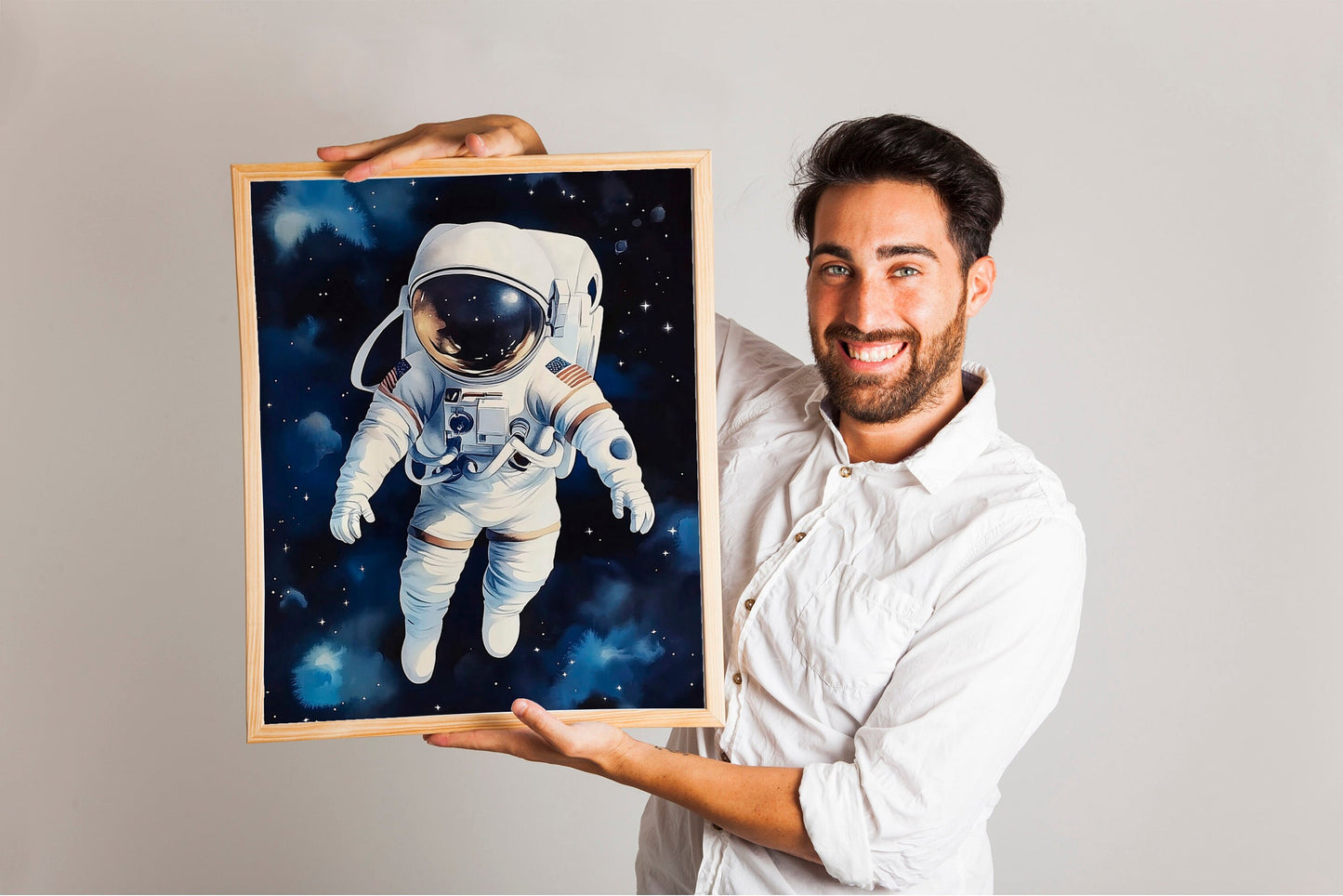 Space Kids Room Prints, Astronaut and Planets Wall Art Set of three for Outer SpaceThemed Rooms, Fun Watercolor Rocket Posters for Trendy