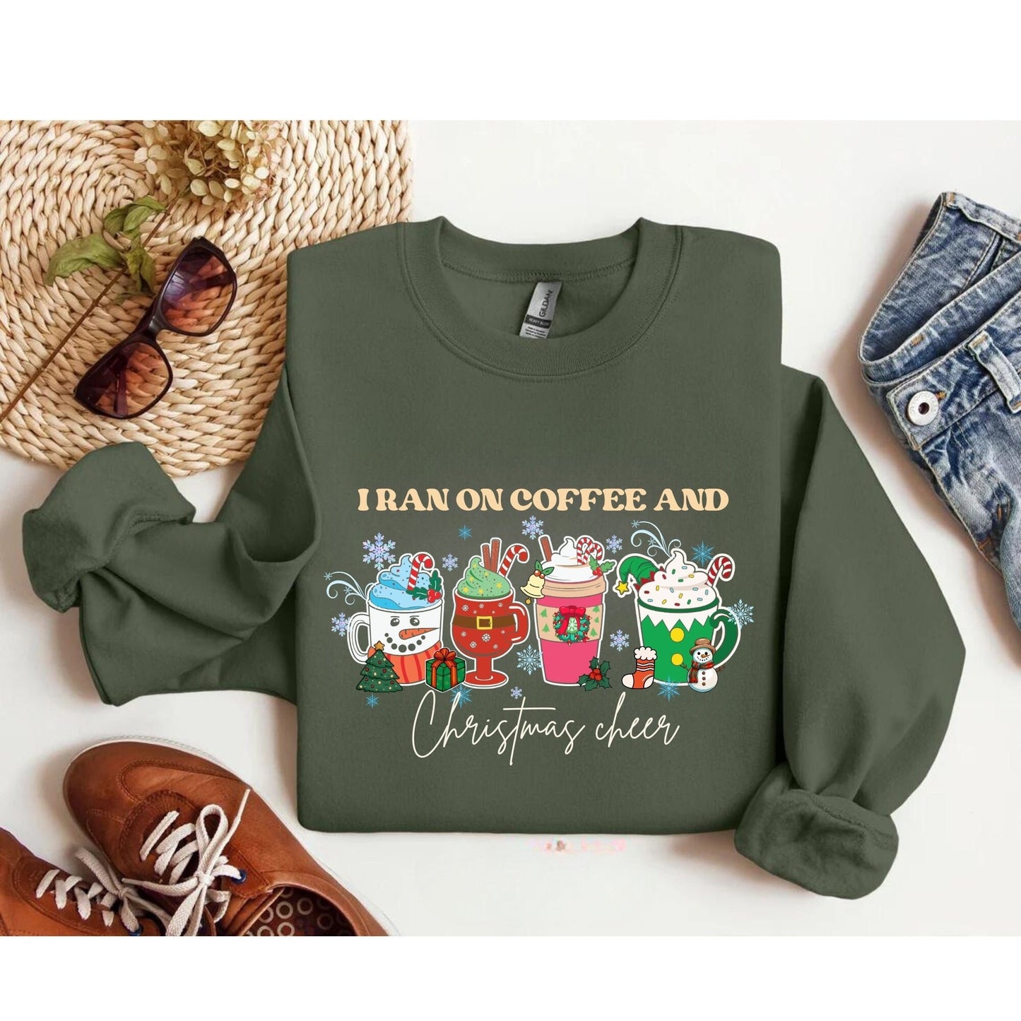 Run On Coffee And Christmas Cheer T shirt - Christmas Coffee Hoodie - Coffee Lover Gifts - Trendy Christmas Shirt