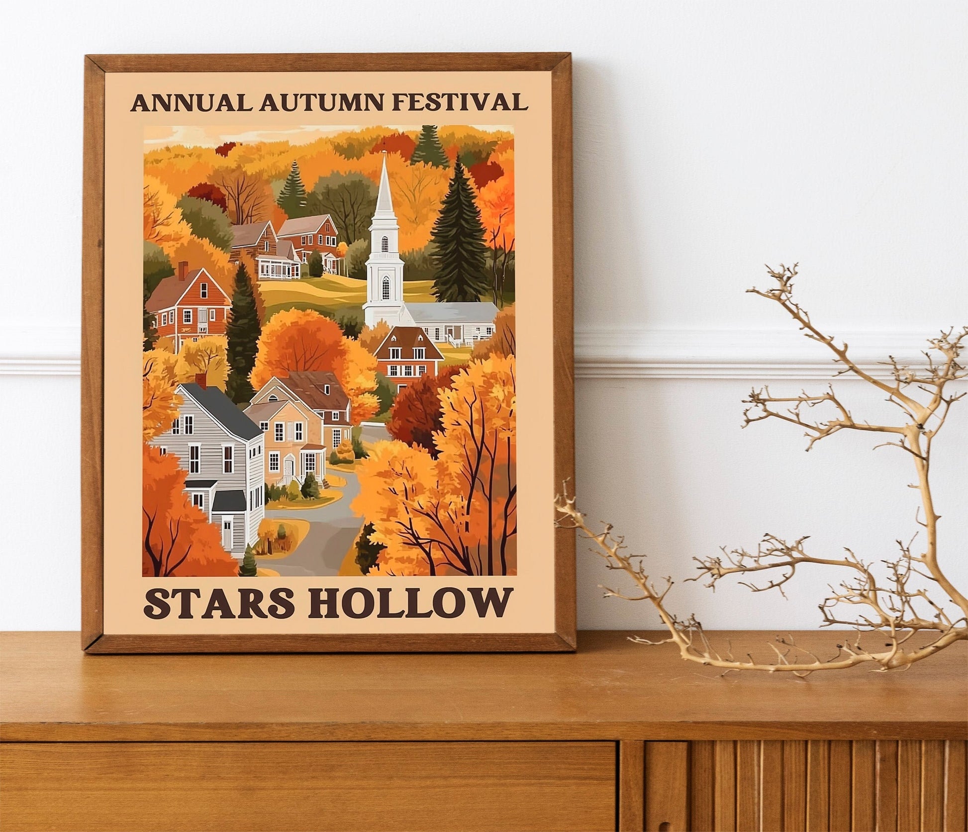 Set of two Stars Hollow Poster, Flat Illustration Print Inspired by Gilmore Girls, Cute Window Shop Scene, FallThemed Art for Cozy Seasonal