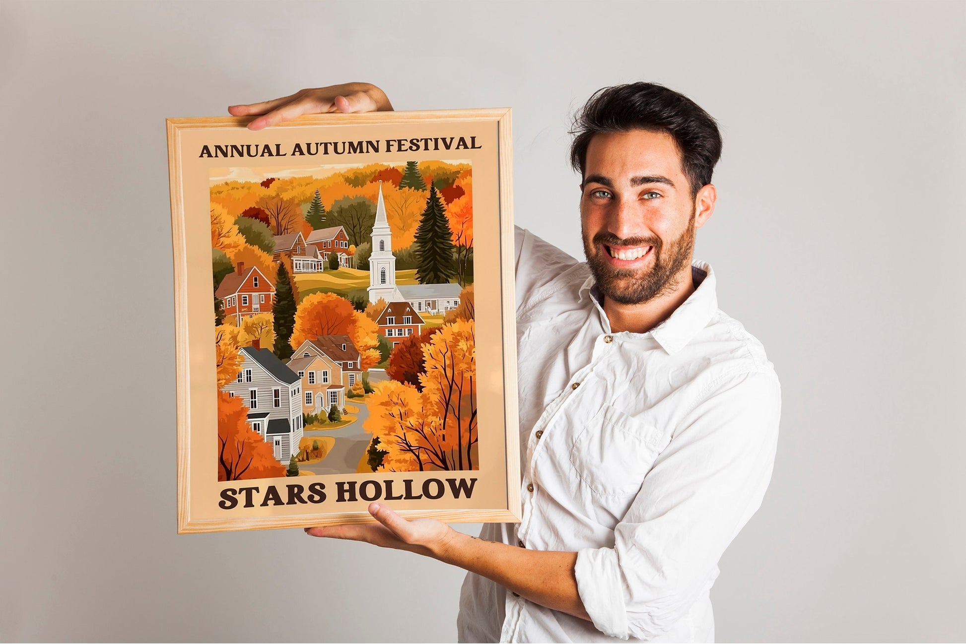 Set of two Stars Hollow Poster, Flat Illustration Print Inspired by Gilmore Girls, Cute Window Shop Scene, FallThemed Art for Cozy Seasonal