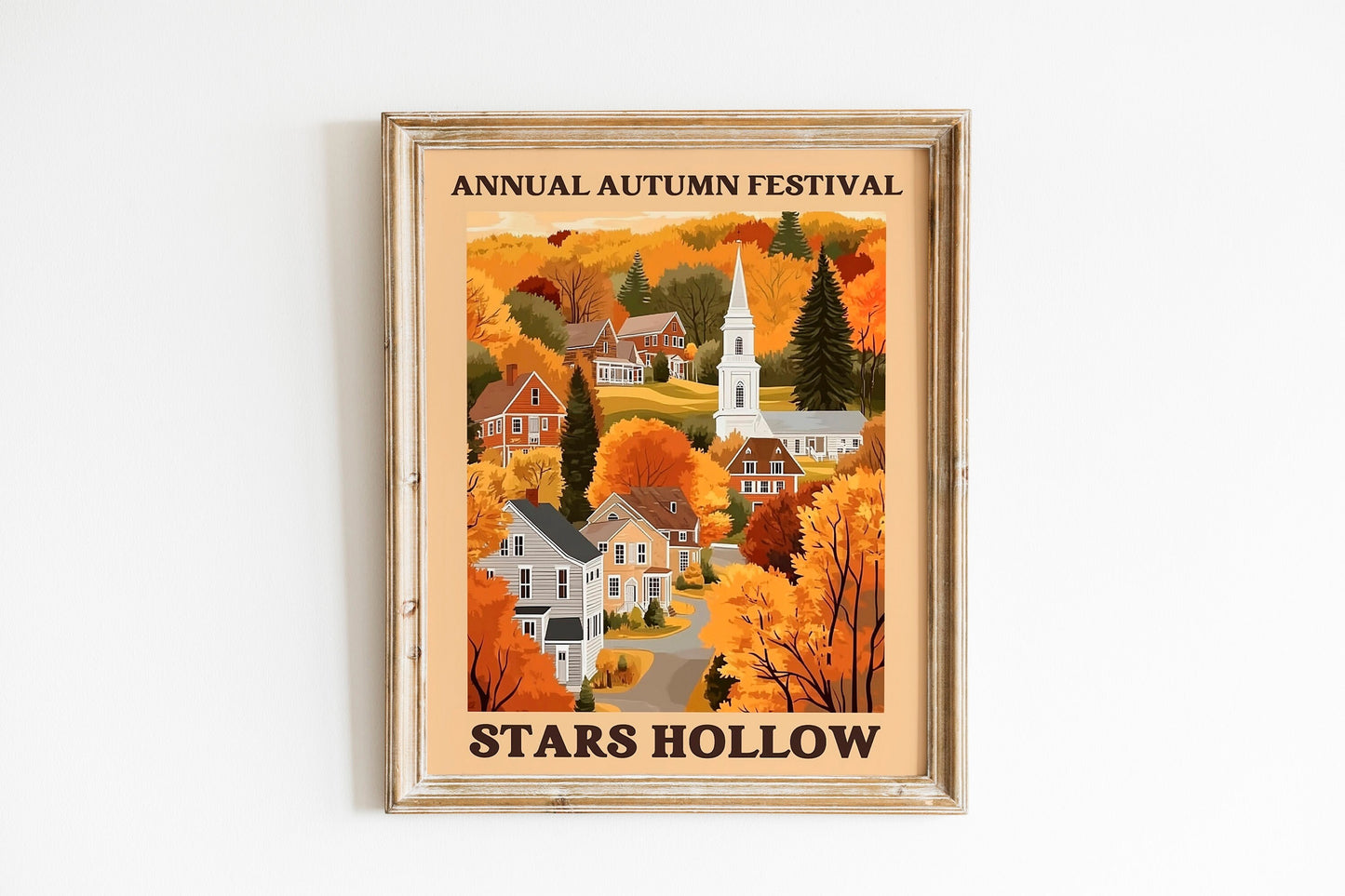 Set of two Stars Hollow Poster, Flat Illustration Print Inspired by Gilmore Girls, Cute Window Shop Scene, FallThemed Art for Cozy Seasonal