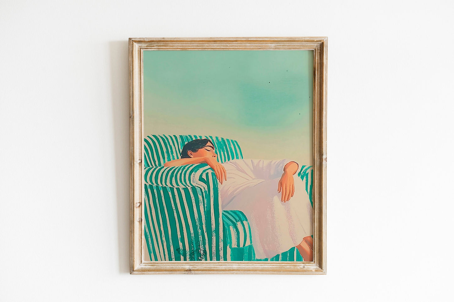 Minimalist Woman Illustration for Living Room Decor, Emerald Green Abstract People Print, Large Contemporary Wall Art, HighQuality Striped