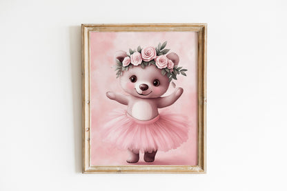 Ballerina Animal Nursery Print set of three, Adorable Baby Room Decor with Elephant, Bunny, and Bear Ballet Art, Perfect Wall Decor for