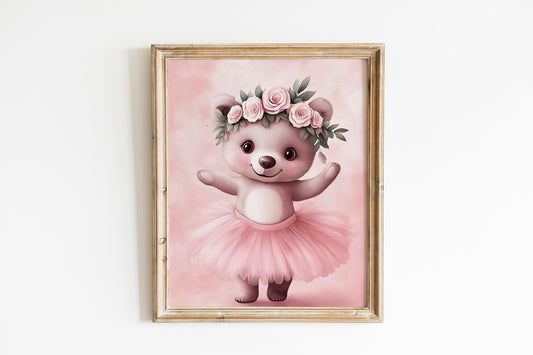 Ballerina Animal Nursery Print set of three, Adorable Baby Room Decor with Elephant, Bunny, and Bear Ballet Art, Perfect Wall Decor for