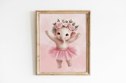 Ballerina Animal Nursery Print set of three, Adorable Baby Room Decor with Elephant, Bunny, and Bear Ballet Art, Perfect Wall Decor for