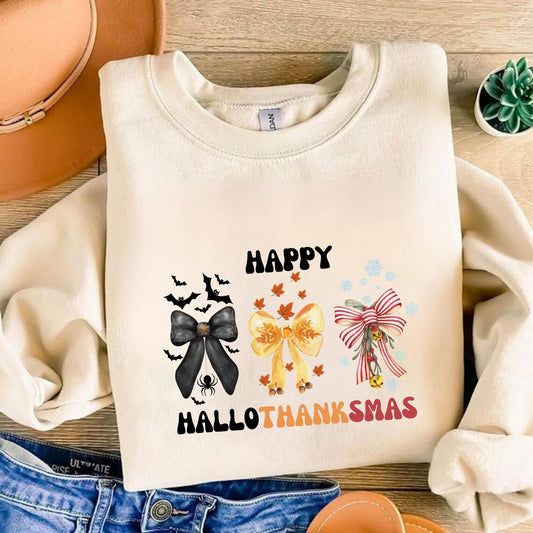 Hallothanksmas Coquette bow Shirt - Happy Hallothanksmas T shirt - Christmas Coquette bow - Halloween Coquette bow