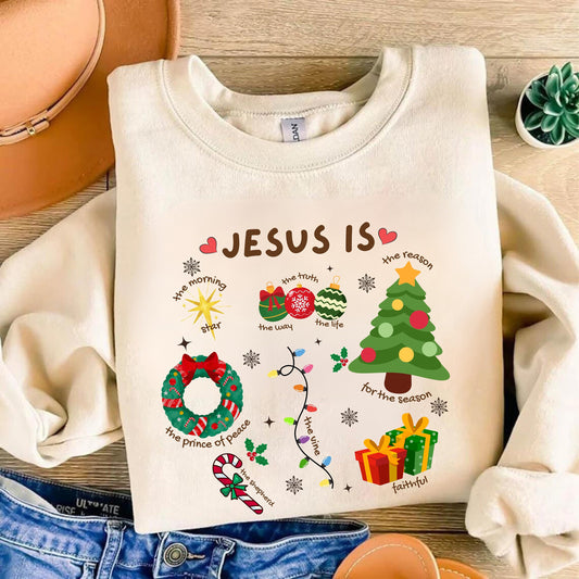 Retro Christmas Sweatshirt - Jesus is The Reason T shirt - Christmas Doodles Shirt - Trendy Christmas Shirt