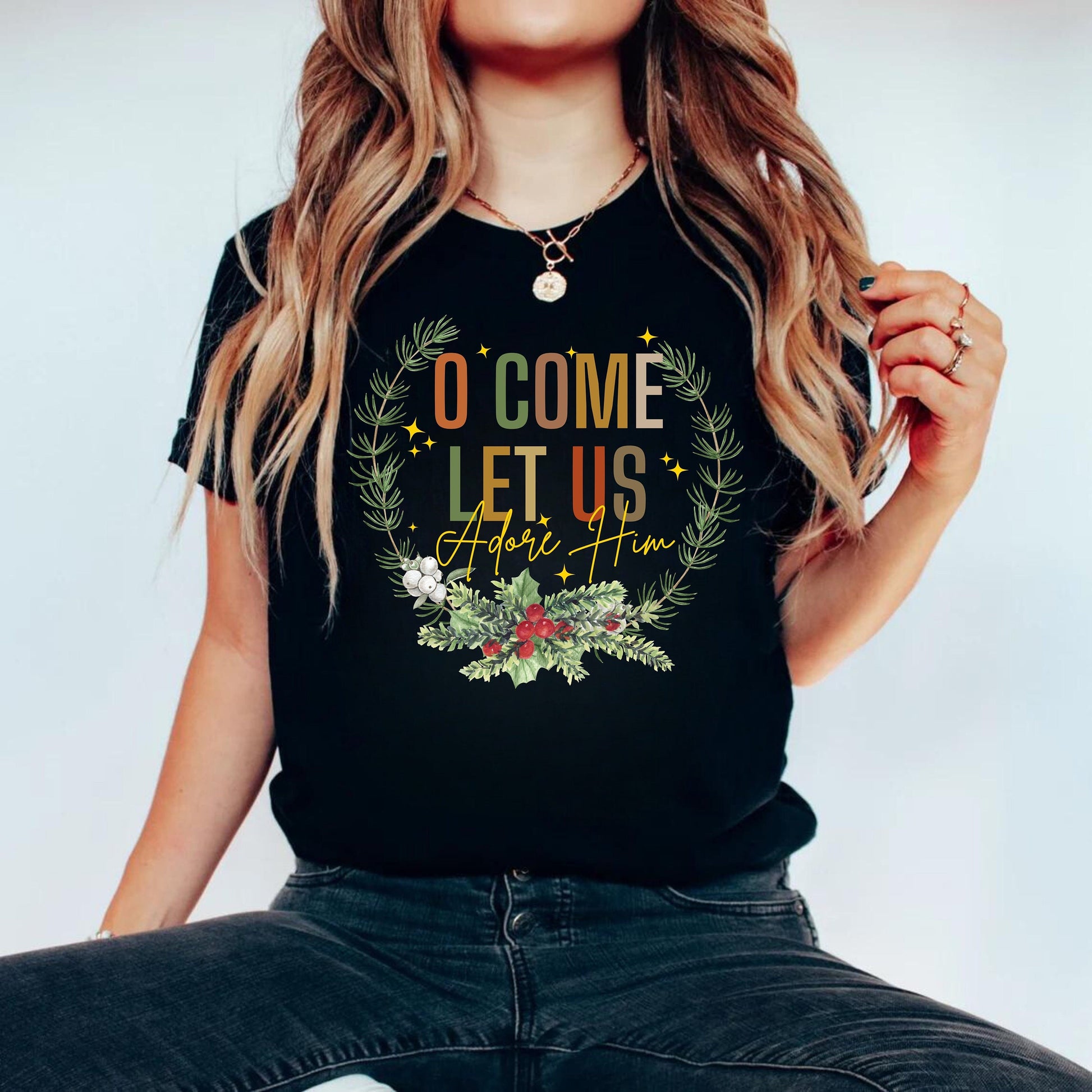 O Come Let Us Adore Him Shirt - Adore Him Xmas Shirt - Family Christmas Tee & Sweatshirt - Trendy Christmas Shirt
