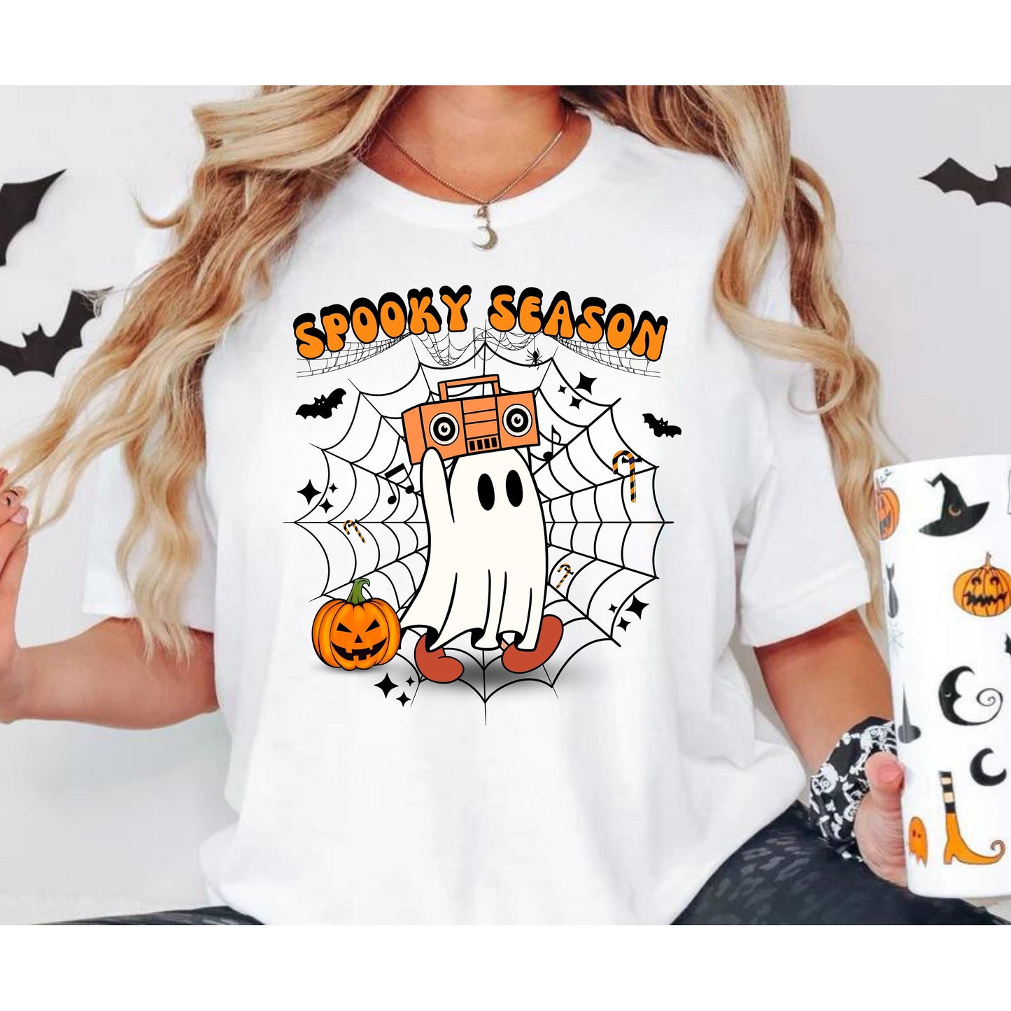 Women's Halloween T-Shirt - Spooky Season shirt - Happy Halloween - Spooky Ghost Shirt