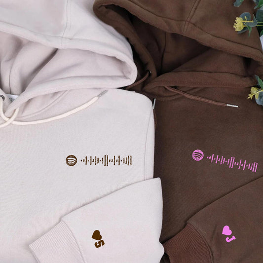 Custom Embroidered Spotify Code Matching Hoodies for Couples - Cute Sweatshirt for Couple