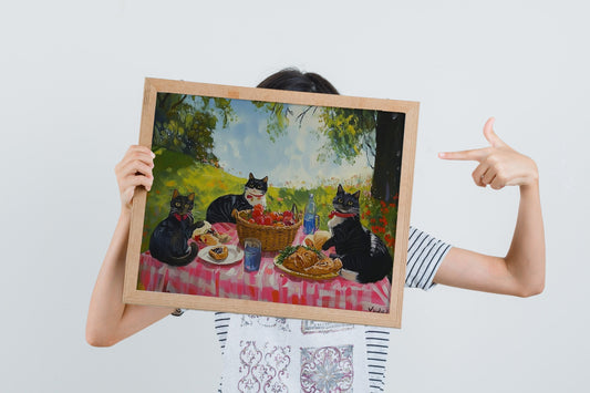 Maximalist Cat Poster, Colorful Kitsch Art for Trendy Apartment Decor, Playful Dopamine Decor for Cat Lovers, Fun and Whimsical Wall Art