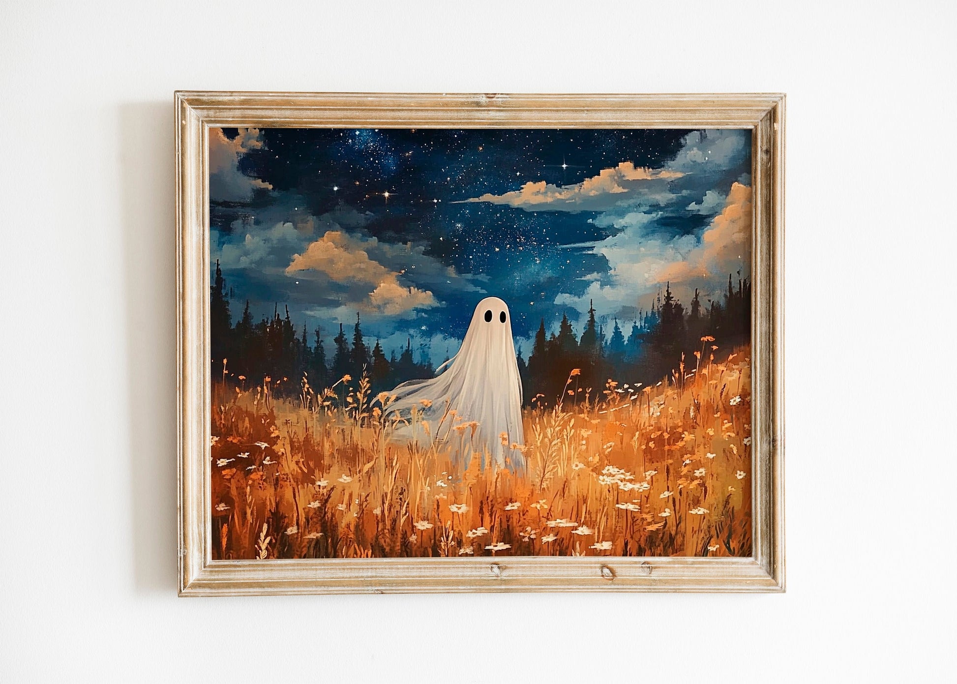 Enchanted Forest Meadow Ghost Print, Whimsical Halloween Decor, Fall Season Wall Art, Charming and Spooky Wall Art for a Magical Home