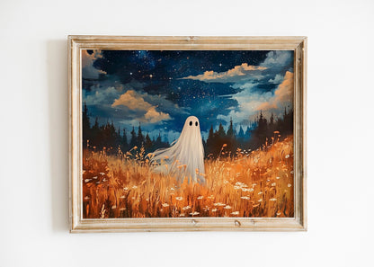 Enchanted Forest Meadow Ghost Print, Whimsical Halloween Decor, Fall Season Wall Art, Charming and Spooky Wall Art for a Magical Home