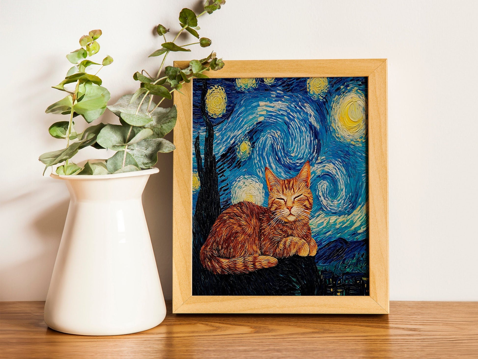 Vincent Van Gogh Cat Print, The Starry NightInspired Funny Black Cat Art, Humorous Cat Poster for Van Gogh Fans, Quirky Home Decor Gift Idea